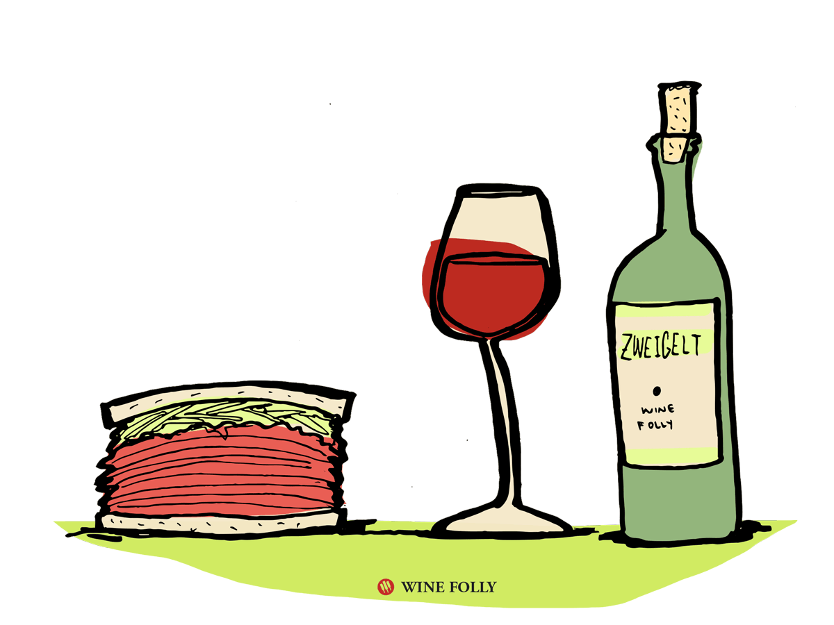 Reuben Sandwich Wine Pairing with Zesty Chilled Red Wine; Zweigelt