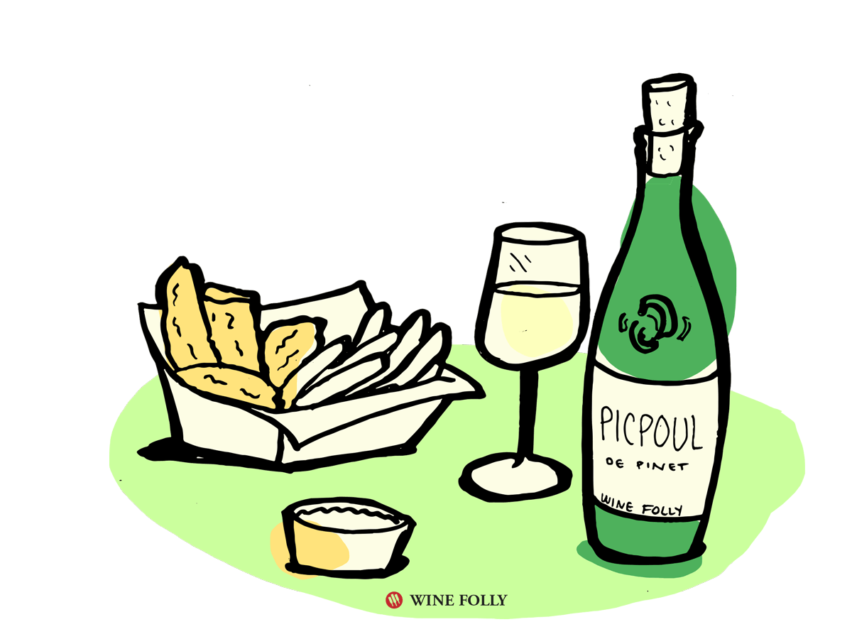 Fish and Chips Pairs Well with Zippy White Wines Like Picpoul de Pinet